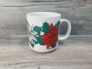Vitromaster Christmas Poinsettia Holly Stoneware Coffee Mug 8 Oz Holiday